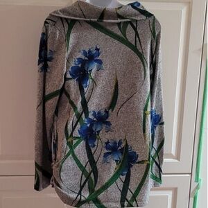 Edista Los Angeles Grey Blue Floral Oft Sweater XL